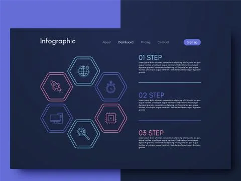 Vector graphics infographics with six options. Template for creating mobile a Illustrazione stock