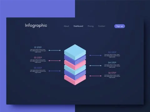 Vector graphics infographics with six options. Template for creating mobile a Illustrazione stock