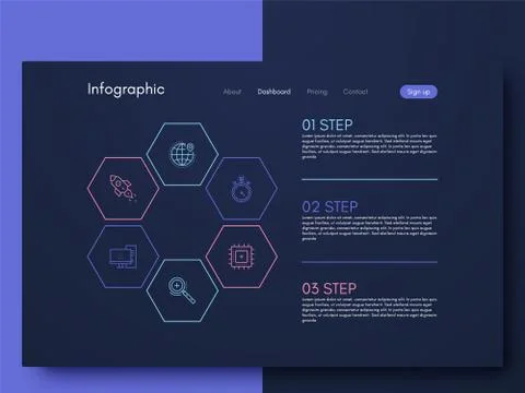 Vector graphics infographics with six options. Template for creating mobile a Illustrazione stock