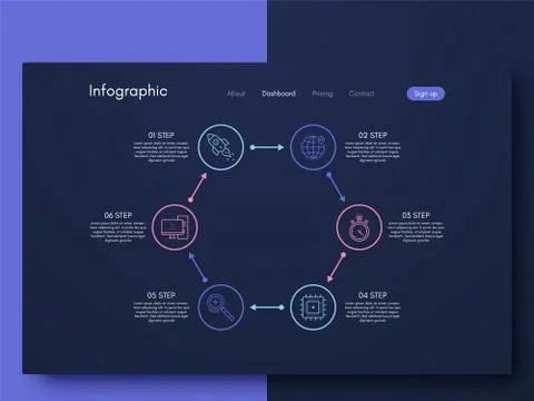 Vector graphics infographics with six options. Template for creating mobile a 스톡 일러스트