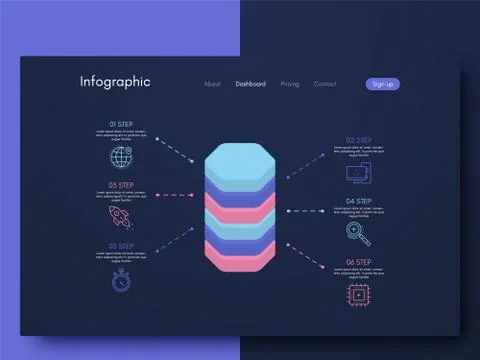 Vector graphics infographics with six options. Template for creating mobile a Illustrazione stock