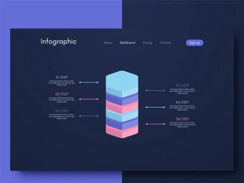 Vector graphics infographics with six options. Template for creating mobile a Illustrazione stock