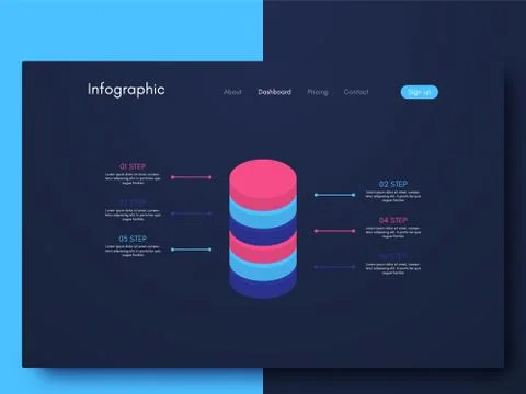 Vector graphics infographics with six options. Template for creating mobile a Illustrazione stock