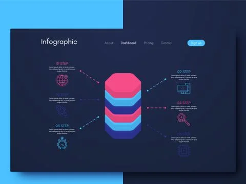 Vector graphics infographics with six options. Template for creating mobile a Stock Illustration