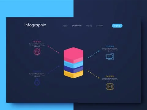 Vector graphics infographics with six options. Template for creating mobile a Illustrazione stock