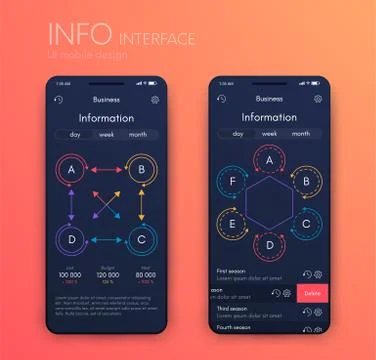 Vector graphics mobile infographics with four and six options. Template for Illustrazione stock