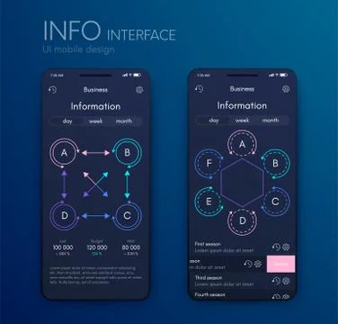 Vector graphics mobile infographics with four and six options. Template for Illustrazione stock