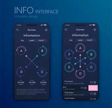 Vector graphics mobile infographics with four and six options. Template for Illustrazione stock