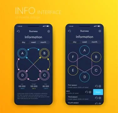 Vector graphics mobile infographics with four and six options. Template for Illustrazione stock