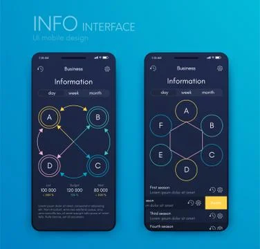 Vector graphics mobile infographics with four and six options. Template for Illustrazione stock
