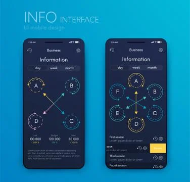 Vector graphics mobile infographics with four and six options. Template for Illustrazione stock