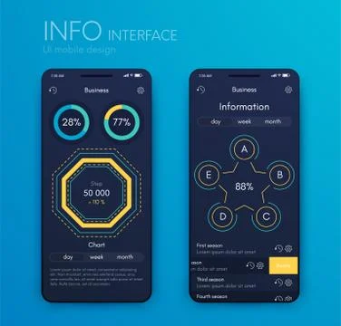 Vector graphics mobile infographics with three and five options. Template for Illustrazione stock
