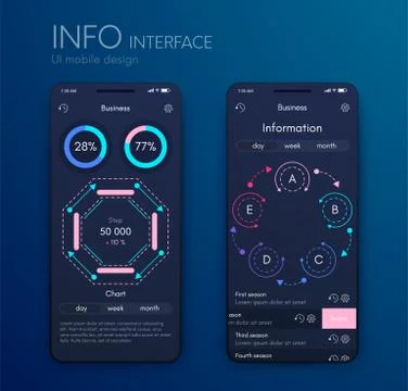 Vector graphics mobile infographics with three and five options. Template for Stockillustratie