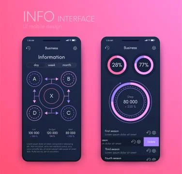 Vector graphics mobile infographics with two and four options. Template for Illustrazione stock