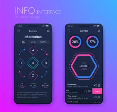 Vector graphics mobile infographics with two and four options. Template for Illustrazione stock