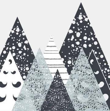 Vector graphics. Perforated winter mountain landscape, winter forest. Stencil Stock-Illustration