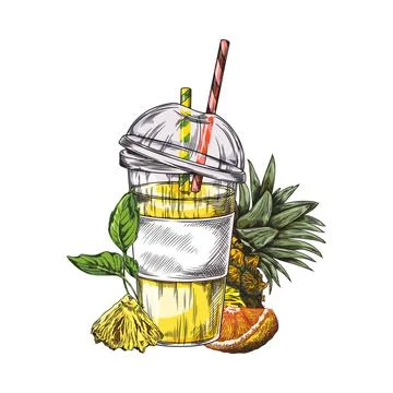 Vector graphics of pineapple orange smoothie for promotions and advertising. Stock Illustration