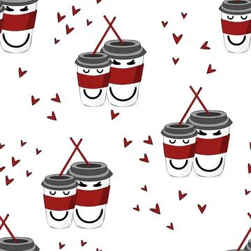 Vector graphics. Romantic bright cartoon seamless pattern Valentine's Day. Stock Illustration