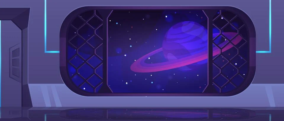 Vector graphics showing the interior with a window on Jupiter, decorated in a Illustrazione stock