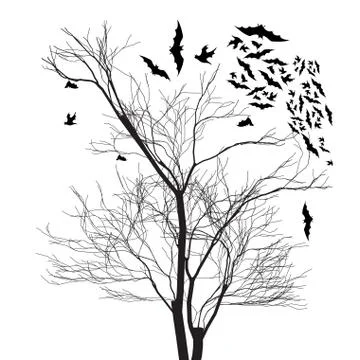 Vector graphics of trees and bats Illustrazione stock