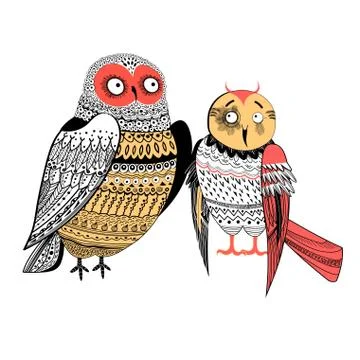 Vector graphics two funny owls Stock Illustration