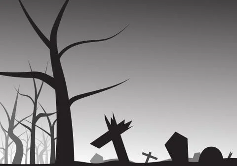 Vector Grave and leafless tree halloween background Stock Illustration