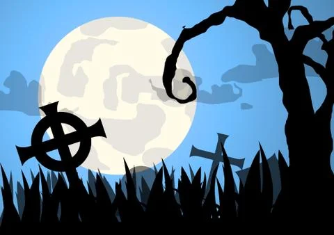 Vector : Graveyard and tree halloween background Stock Illustration