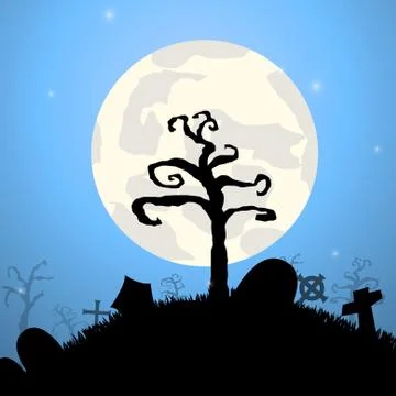 Vector : Graveyard and tree halloween background Stock Illustration