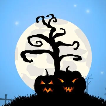 Vector : Graveyard trees and pumpkin halloween background Stock Illustration