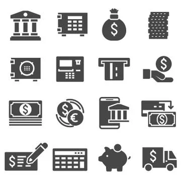 Vector gray bank icons set Stock Illustration