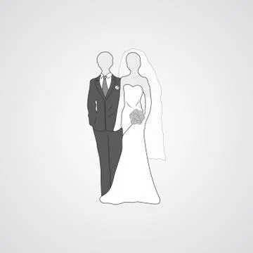 Vector Gray Bride and Groom Flat Icon Stock Illustration