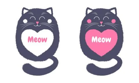 Vector Gray Cat in Cartoon Style. 4 Stock Illustration