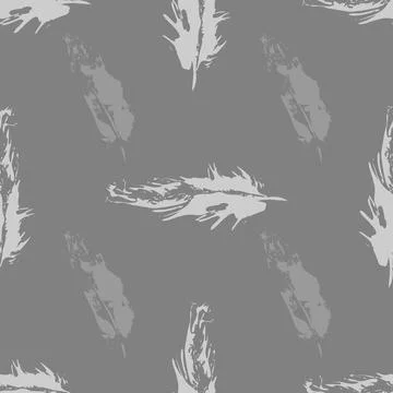 Vector Gray Grunge bird feathers seamless pattern Stock Illustration