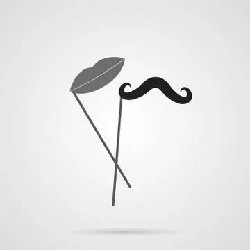 Vector Gray Mustache and Lips on Stick Flat Icon Stock Illustration