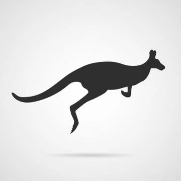 Vector Gray Silhouette of Jumping Kangaroo Stock Illustration