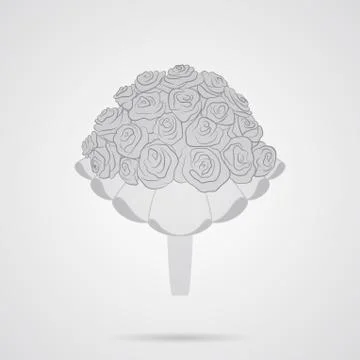 Vector Gray Wedding Bouquet of Roses Flat Icon Stock Illustration