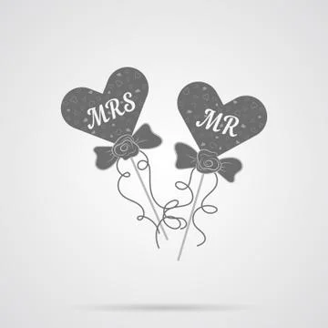Vector Gray Wedding Hearts MR and MRS Flat Icon Stock Illustration