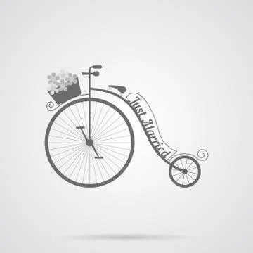 Vector Gray Wedding Retro Bicycle Flat Icon Stock Illustration