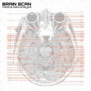 Vector grayscale abstract brain tomography analysis illustration. Digital bra Stockillustratie