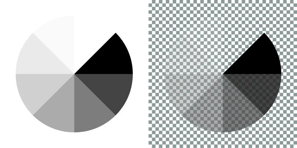 Vector grayscale pie charts with gradient segments, Transparent background Stock Illustration