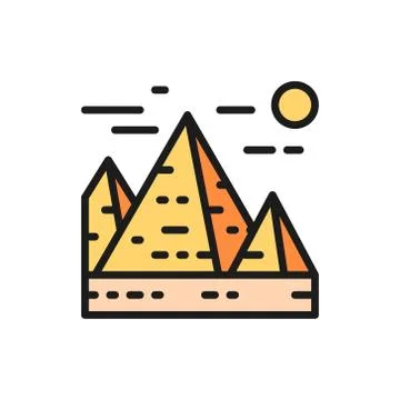 Vector Great Pyramids in Giza, Egypt, landmark flat color line icon. Stock Illustration
