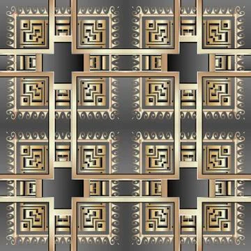 Vector greek geometric 3d seamless pattern. Ornamental ethnic tribal background Stock Illustration