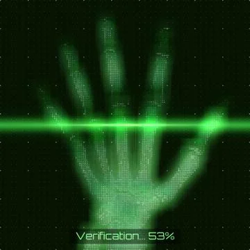 Vector green abstract hand tomography analysis illustration. Palm x-ray scan. Stock Illustration
