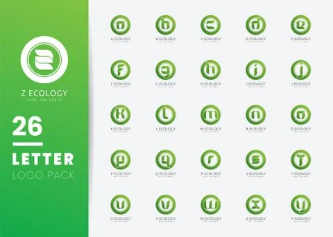 Vector green alphabet eco initial letter logo with leave shape Illustrazione stock