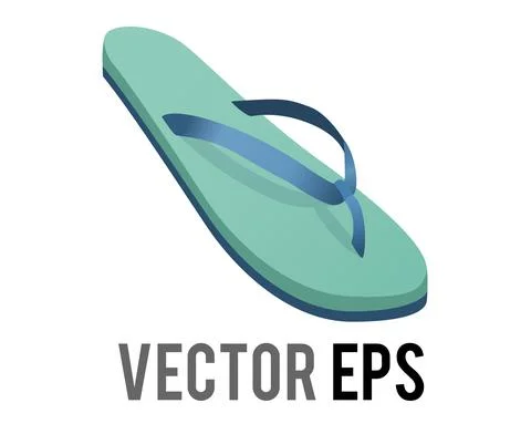 Vector green and blue single rubber flip flop, thong sandal icon Stock Illustration
