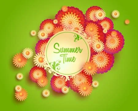 Vector green background with floral frame and space for text Illustrazione stock