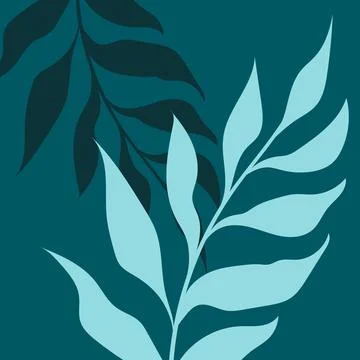 Vector green background with two tropical leaves. Stock Illustration