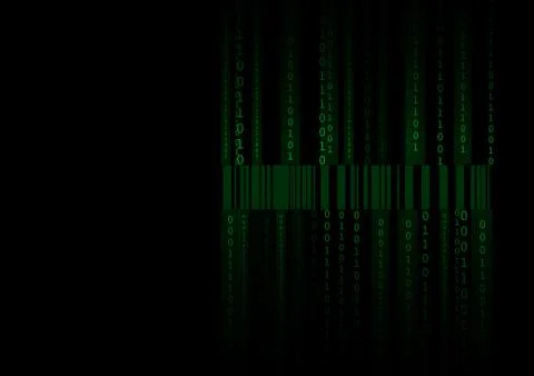 Vector : Green barcode and binary number on black background Stock Illustration