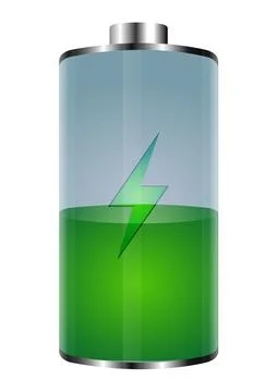 Vector Green battery, half charged. 3D realistic power battery illustration Stock Illustration