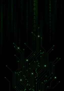 Vector : Green binary number and electronic circuit on black background イラスト素材